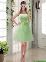 Popular Champagne Strapless Princess Bowknot Sexy Prom Dresses for 2015
