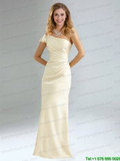 Popular Column Ruching Prom Dresses with One Shoulder