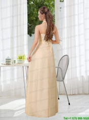 Popular Empire Halter Ruching Christmas Party Dress with Hand Made Flowers