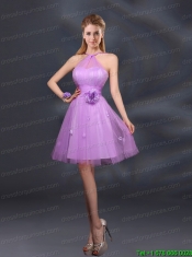 Pretty Halter A Line Bridesmaid Dresses with Hand Made Flowers