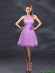 Pretty Halter A Line Bridesmaid Dresses with Hand Made Flowers