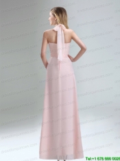 Romantic 2015 High Neck Chiffon Light Pink Prom Dress