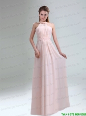 Romantic 2015 High Neck Chiffon Light Pink Prom Dress