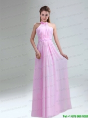 Romantic 2015 High Neck Chiffon Light Pink Prom Dress