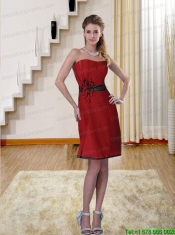 Ruching Sweetheart Column 2015 Wine Red Bridesmaid Dress with Appliques