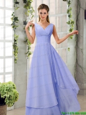 Ruching V Neck Chiffon Prom Dresses in Champagne