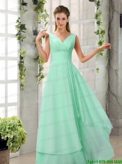 Ruching V Neck Chiffon Prom Dresses in Champagne