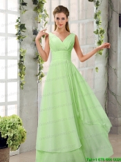 Ruching V Neck Chiffon Prom Dresses in Champagne