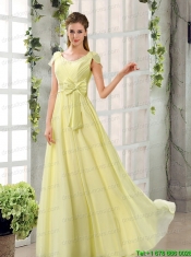 Scoop Ruching Cap Sleeves Chiffon Christmas Party Dresses in Champagne