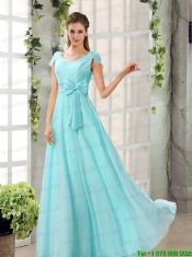 Scoop Ruching Cap Sleeves Chiffon Christmas Party Dresses in Champagne