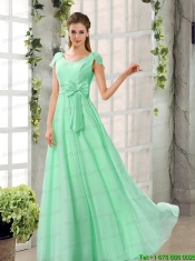 Scoop Ruching Cap Sleeves Chiffon Christmas Party Dresses in Champagne