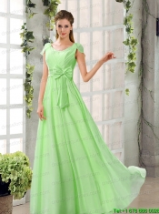 Scoop Ruching Cap Sleeves Chiffon Christmas Party Dresses in Champagne