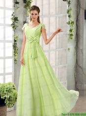 Scoop Ruching Cap Sleeves Chiffon Christmas Party Dresses in Champagne