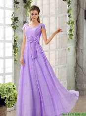 Scoop Ruching Cap Sleeves Chiffon Christmas Party Dresses in Champagne