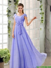 Scoop Ruching Cap Sleeves Chiffon Christmas Party Dresses in Champagne