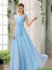 Scoop Ruching Cap Sleeves Chiffon Christmas Party Dresses in Champagne