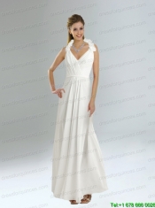 Simple Halter Empire Ruching and Hand Made Flowers Prom Dress