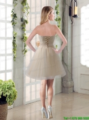 Simple Ruching Strapless Princess  Junior Dress with Bowknot
