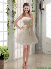 Simple Ruching Strapless Princess Junior Dress with Bowknot