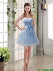 Simple Ruching Strapless Princess  Junior Dress with Bowknot