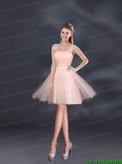 Straps Appliques Prom Dresses in Baby Pink