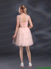 Straps Appliques Prom Dresses in Baby Pink