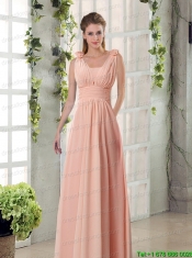 Straps Empire Ruching Hand Made Flowers 2015 Prom Dresses