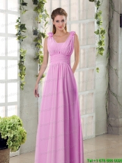 Straps Empire Ruching Hand Made Flowers 2015 Prom Dresses