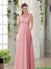 Straps Empire Ruching Hand Made Flowers 2015 Prom Dresses