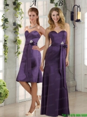Sweetheart Belt Column Prom Dresses in Eggplant Purple
