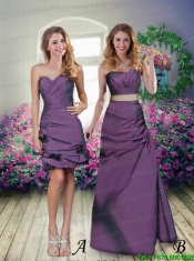 Sweetheart Column 2015 Eggplant Purple Christmas Party Dresses with Belt and Ruching