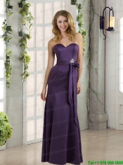 Sweetheart Column 2015 Eggplant Purple Prom Dresses with Belt