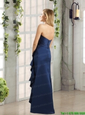 Sweetheart Ruching and Hand Made Flowers Prom Dresses in Navy Blue