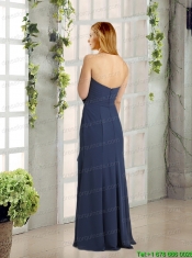 Sweetheart Ruching and Hand Made Flowers Prom Dresses in Navy Blue