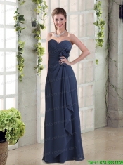 Sweetheart Ruching and Hand Made Flowers Prom Dresses in Navy Blue