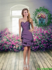 Sweetheart Ruching Hand Made Flowers Column Junior Dresses in Eggplant Purple