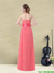 Sweetheart Watermelon Long Prom Dress with Bow Belt