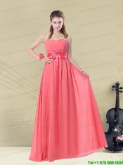 Sweetheart Watermelon Long Prom Dress with Bow Belt
