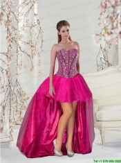 2015 Luxurious Beading Hot Pink Prom Dresses