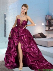 The Most Popular Fuchsia Prom Dress with Appliques and Pick-ups For 2015
