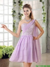 The Most Popular Lilace One Shoulder A line Junior Dress with Rushing