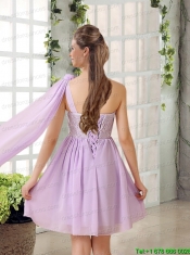 The Most Popular Lilace One Shoulder A line Junior Dress with Rushing
