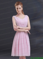 V Neck Beading 2015 Prom Dress with Ruching