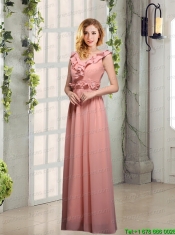 V Neck Empire Appliques Bridesmaid Dresses with Floor Length