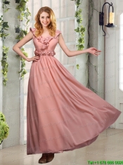 V Neck Empire Appliques Bridesmaid Dresses with Floor Length