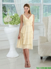 V Neck Empire Chiffon Prom Dress with Knee Length