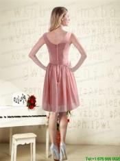 V Neck Empire Chiffon Ruching Prom Dresses for 2015