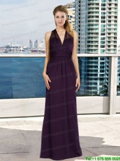 V Neck Empire Ruching Dark Purple Prom Dress with Floor Length V Neck Empire Ruching Dark Purple Prom Dress with Floor Length