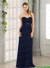 V Neck Empire Zipper Up Navy Blue Christmas Party Dress for 2015