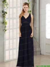 V Neck Empire Zipper Up Navy Blue Christmas Party Dress for 2015